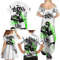 Street Style Graffiti Family Matching Summer Maxi Dress and Hawaiian Shirt with Smoking Monkey and Neon Green - Wonder Print Shop