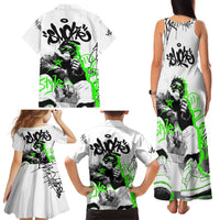 Street Style Graffiti Family Matching Tank Maxi Dress and Hawaiian Shirt with Smoking Monkey and Neon Green - Wonder Print Shop