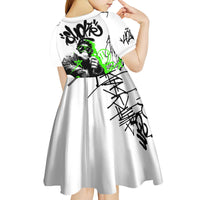 Street Style Graffiti Kid Short Sleeve Dress with Smoking Monkey and Neon Green - Wonder Print Shop