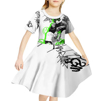 Street Style Graffiti Kid Short Sleeve Dress with Smoking Monkey and Neon Green - Wonder Print Shop