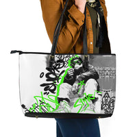 Street Style Graffiti Leather Tote Bag with Smoking Monkey and Neon Green - Wonder Print Shop