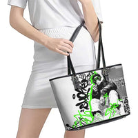 Street Style Graffiti Leather Tote Bag with Smoking Monkey and Neon Green - Wonder Print Shop