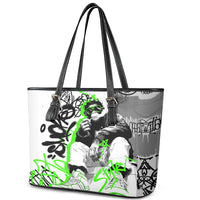 Street Style Graffiti Leather Tote Bag with Smoking Monkey and Neon Green - Wonder Print Shop