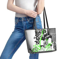 Street Style Graffiti Leather Tote Bag with Smoking Monkey and Neon Green - Wonder Print Shop