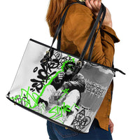 Street Style Graffiti Leather Tote Bag with Smoking Monkey and Neon Green - Wonder Print Shop