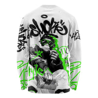 Street Style Graffiti Long Sleeve Shirt with Smoking Monkey and Neon Green - Wonder Print Shop
