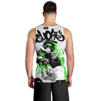 Street Style Graffiti Men Tank Top with Smoking Monkey and Neon Green - Wonder Print Shop