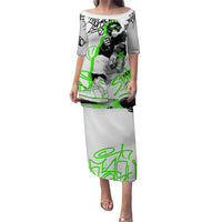 Street Style Graffiti Puletasi with Smoking Monkey and Neon Green - Wonder Print Shop