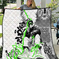 Street Style Graffiti Quilt with Smoking Monkey and Neon Green - Wonder Print Shop