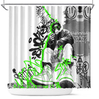 Street Style Graffiti Shower Curtain with Smoking Monkey and Neon Green - Wonder Print Shop