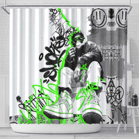 Street Style Graffiti Shower Curtain with Smoking Monkey and Neon Green - Wonder Print Shop