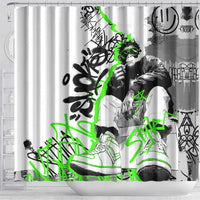 Street Style Graffiti Shower Curtain with Smoking Monkey and Neon Green - Wonder Print Shop