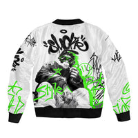 Street Style Graffiti Sleeve Zip Bomber Jacket with Smoking Monkey and Neon Green - Wonder Print Shop