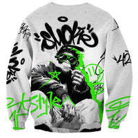 Street Style Graffiti Sweatshirt with Smoking Monkey and Neon Green - Wonder Print Shop
