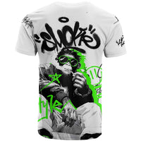 Street Style Graffiti T Shirt with Smoking Monkey and Neon Green - Wonder Print Shop