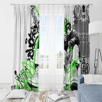 Street Style Graffiti Window Curtain with Smoking Monkey and Neon Green - Wonder Print Shop