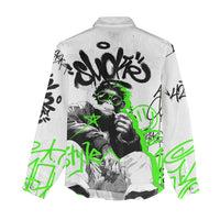Street Style Graffiti Women Casual Shirt with Smoking Monkey and Neon Green - Wonder Print Shop