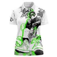 Street Style Graffiti Women Polo Shirt with Smoking Monkey and Neon Green - Wonder Print Shop