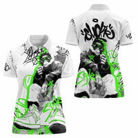 Street Style Graffiti Women Polo Shirt with Smoking Monkey and Neon Green - Wonder Print Shop