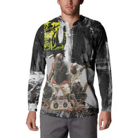 Boombox Breakdancer Button Sweatshirt with Grafiti Art and Grunge Street Hip Hop Style - Wonder Print Shop