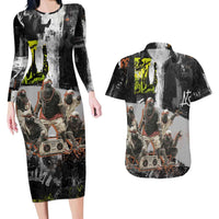Boombox Breakdancer Couples Matching Long Sleeve Bodycon Dress and Hawaiian Shirt with Grafiti Art and Grunge Street Hip Hop Style - Wonder Print Shop