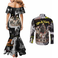 Boombox Breakdancer Couples Matching Mermaid Dress and Long Sleeve Button Shirt with Grafiti Art and Grunge Street Hip Hop Style - Wonder Print Shop