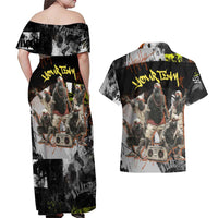 Boombox Breakdancer Couples Matching Off Shoulder Maxi Dress and Hawaiian Shirt with Grafiti Art and Grunge Street Hip Hop Style - Wonder Print Shop