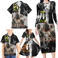 Boombox Breakdancer Family Matching Long Sleeve Bodycon Dress and Hawaiian Shirt with Grafiti Art and Grunge Street Hip Hop Style - Wonder Print Shop