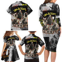 Boombox Breakdancer Family Matching Long Sleeve Bodycon Dress and Hawaiian Shirt with Grafiti Art and Grunge Street Hip Hop Style - Wonder Print Shop
