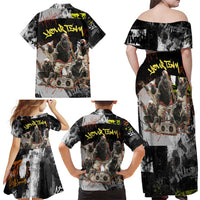 Boombox Breakdancer Family Matching Off Shoulder Maxi Dress and Hawaiian Shirt with Grafiti Art and Grunge Street Hip Hop Style - Wonder Print Shop