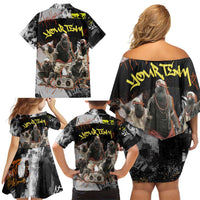 Boombox Breakdancer Family Matching Off Shoulder Short Dress and Hawaiian Shirt with Grafiti Art and Grunge Street Hip Hop Style - Wonder Print Shop