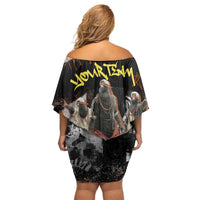 Boombox Breakdancer Family Matching Off Shoulder Short Dress and Hawaiian Shirt with Grafiti Art and Grunge Street Hip Hop Style - Wonder Print Shop
