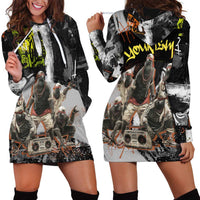 Boombox Breakdancer Hoodie Dress with Grafiti Art and Grunge Street Hip Hop Style - Wonder Print Shop