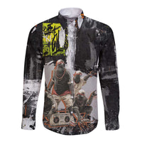 Boombox Breakdancer Long Sleeve Button Shirt with Grafiti Art and Grunge Street Hip Hop Style - Wonder Print Shop