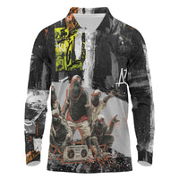 Boombox Breakdancer Long Sleeve Polo Shirt with Grafiti Art and Grunge Street Hip Hop Style - Wonder Print Shop
