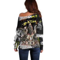 Boombox Breakdancer Off Shoulder Sweater with Grafiti Art and Grunge Street Hip Hop Style - Wonder Print Shop