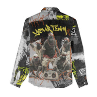 Boombox Breakdancer Women Casual Shirt with Grafiti Art and Grunge Street Hip Hop Style - Wonder Print Shop