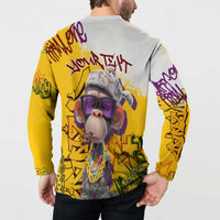 Graffiti Monkey Button Sweatshirt with Hip Hop Sunglasses and Gold Chain Design - Wonder Print Shop