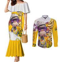 Graffiti Monkey Couples Matching Mermaid Dress and Long Sleeve Button Shirt with Hip Hop Sunglasses and Gold Chain Design - Wonder Print Shop