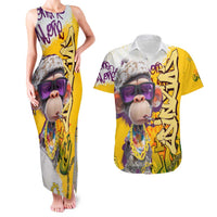 Graffiti Monkey Couples Matching Tank Maxi Dress and Hawaiian Shirt with Hip Hop Sunglasses and Gold Chain Design - Wonder Print Shop