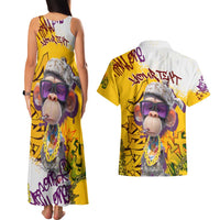 Graffiti Monkey Couples Matching Tank Maxi Dress and Hawaiian Shirt with Hip Hop Sunglasses and Gold Chain Design - Wonder Print Shop