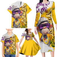 Graffiti Monkey Family Matching Long Sleeve Bodycon Dress and Hawaiian Shirt with Hip Hop Sunglasses and Gold Chain Design - Wonder Print Shop