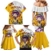 Graffiti Monkey Family Matching Mermaid Dress and Hawaiian Shirt with Hip Hop Sunglasses and Gold Chain Design - Wonder Print Shop