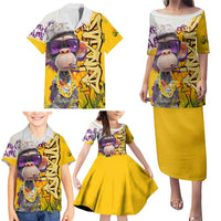 Graffiti Monkey Family Matching Puletasi and Hawaiian Shirt with Hip Hop Sunglasses and Gold Chain Design - Wonder Print Shop