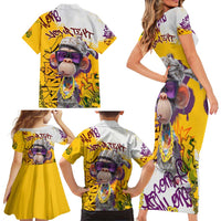Graffiti Monkey Family Matching Short Sleeve Bodycon Dress and Hawaiian Shirt with Hip Hop Sunglasses and Gold Chain Design - Wonder Print Shop