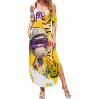 Graffiti Monkey Family Matching Summer Maxi Dress and Hawaiian Shirt with Hip Hop Sunglasses and Gold Chain Design - Wonder Print Shop