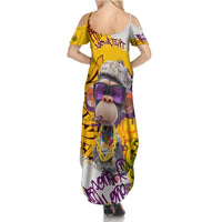 Graffiti Monkey Family Matching Summer Maxi Dress and Hawaiian Shirt with Hip Hop Sunglasses and Gold Chain Design - Wonder Print Shop
