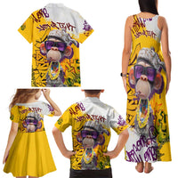 Graffiti Monkey Family Matching Tank Maxi Dress and Hawaiian Shirt with Hip Hop Sunglasses and Gold Chain Design - Wonder Print Shop