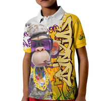 Graffiti Monkey Kid Polo Shirt with Hip Hop Sunglasses and Gold Chain Design - Wonder Print Shop
