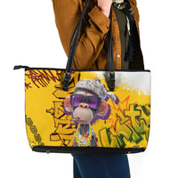 Graffiti Monkey Leather Tote Bag with Hip Hop Sunglasses and Gold Chain Design - Wonder Print Shop